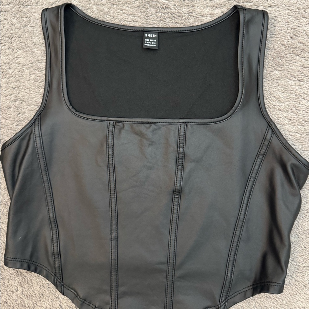 Black Faux Leather Bodysuit